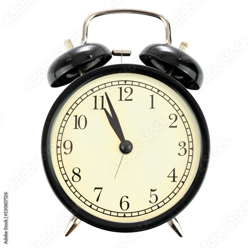 Classical retro alarm clock isolated on a transparent background in close-up