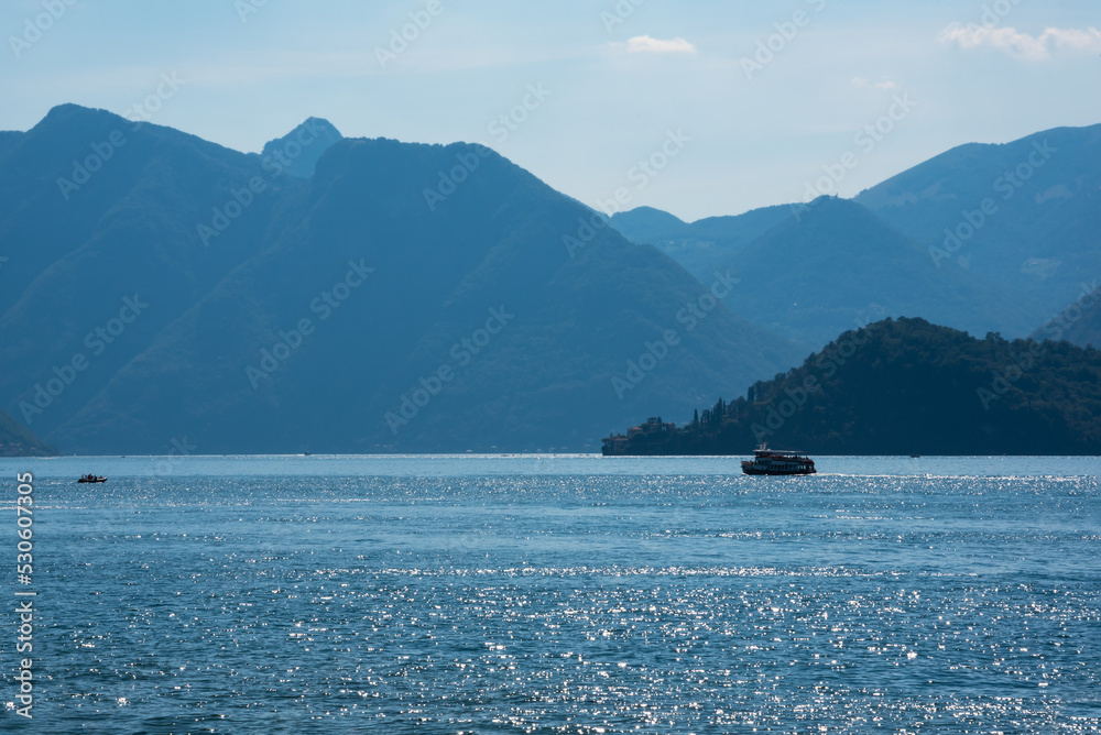 Beautiful panorama of lake Como in summer, famous tourism destination