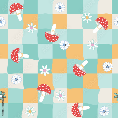 Wallpaper Mural Seamless pattern with flowers and mushrooms. Trendy print. Vector hand drawn illustration. Torontodigital.ca