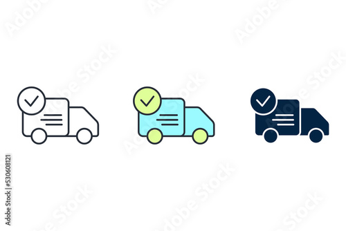Delivery van with checkmark line icon. Simple element illustration. Delivery van with checkmark concept outline symbol design.