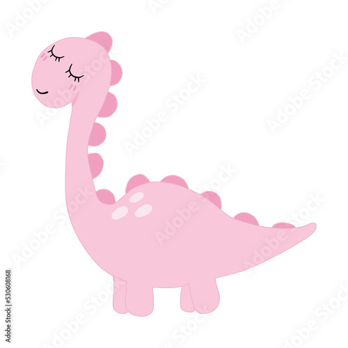 cute pastel pink dino smile with eye closing isolated on a white background. minimal flat cartoon © Thitiporn