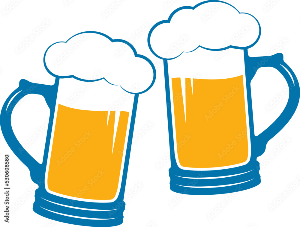 Beer mug icon or sign. Cheers, toast symbol. Toasting mugs with foam. Vector illustration. Beer mug icon or sign. Cheers, toast symbol. Toasting mugs with foam. Vector illustration.