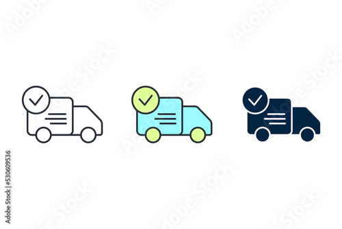Delivery van with checkmark line icon. Simple element illustration. Delivery van with checkmark concept outline symbol design.