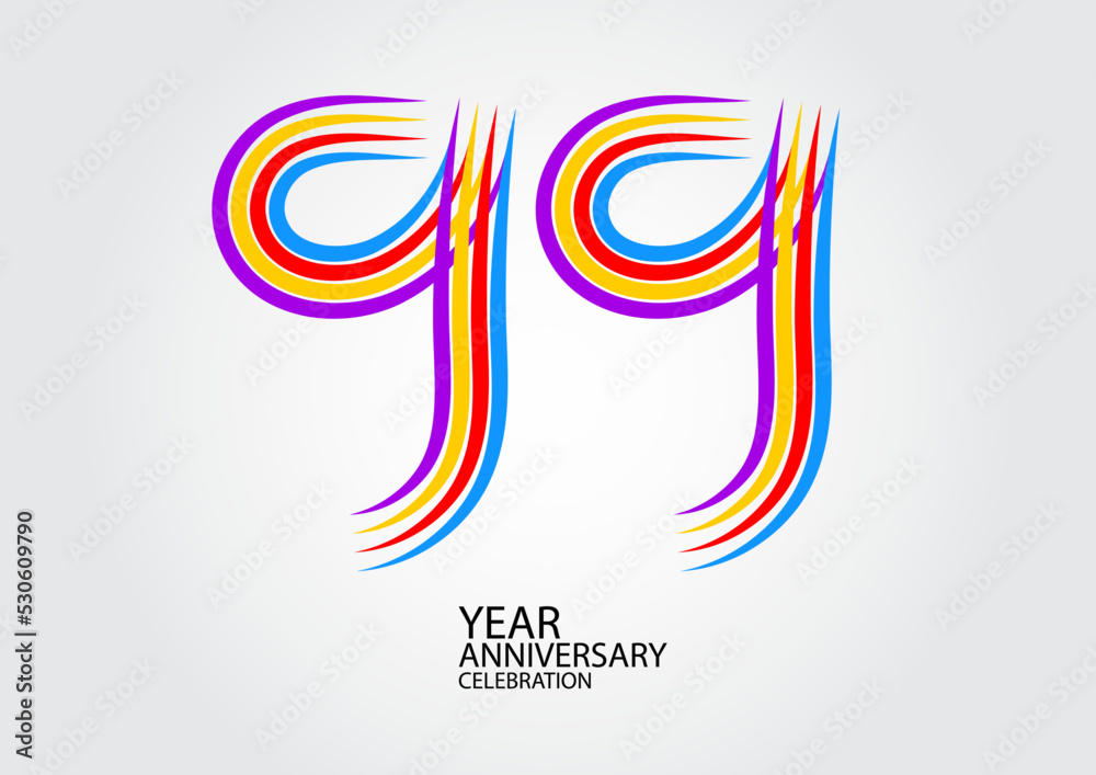 99 years anniversary celebration logotype colorful line vector, 99th birthday logo, 99 number design, Banner template, logo number elements for invitation card, poster, t-shirt.