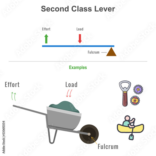 Second class lever with example vector illustration