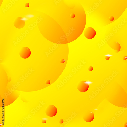 Seamless 3d illustration of yellow and orange balls on a yellow background. Beautiful multicolored abstraction with balloons and stars.