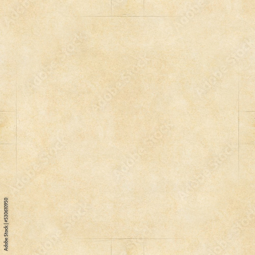 Seamless image of crumpled yellowed paper with texture. Square frame on beige background. 