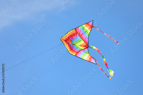 Kite with rainbow colors flying in the sky symbol of hope joy brotherhood photo