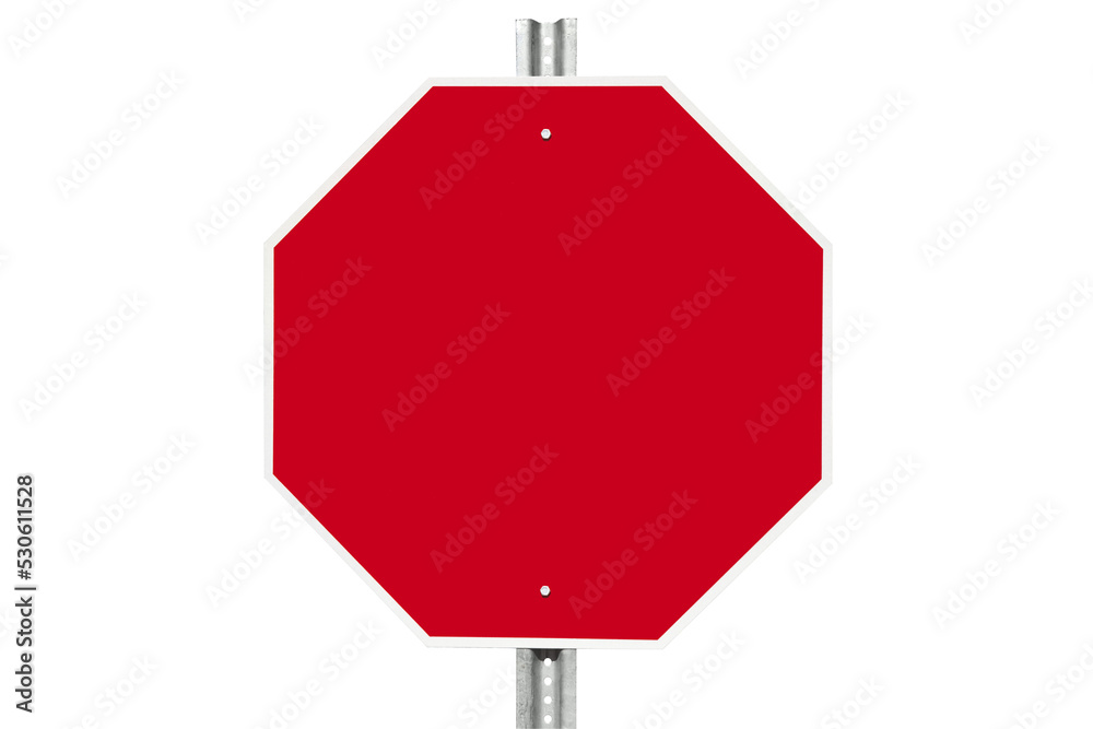 Blank red stop sign on pole isolated. Stock Photo Adobe Stock