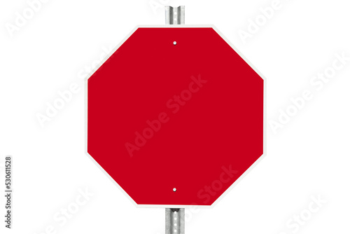 Blank red stop sign on pole isolated.