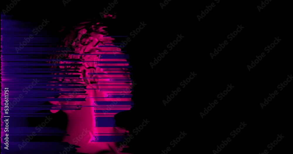 Digital noise on classical statue. Head statue as digital 3D model (CC0) with glitch and pixel sorting. Concept for digital heritage and culture digitisation in blockchain as NFT or tech apps VR or AR