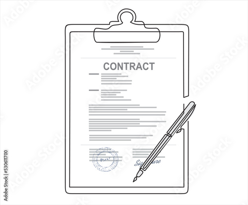 Continuous One line drawing of  Contract icon agreement pen on desk flat business illustration vector