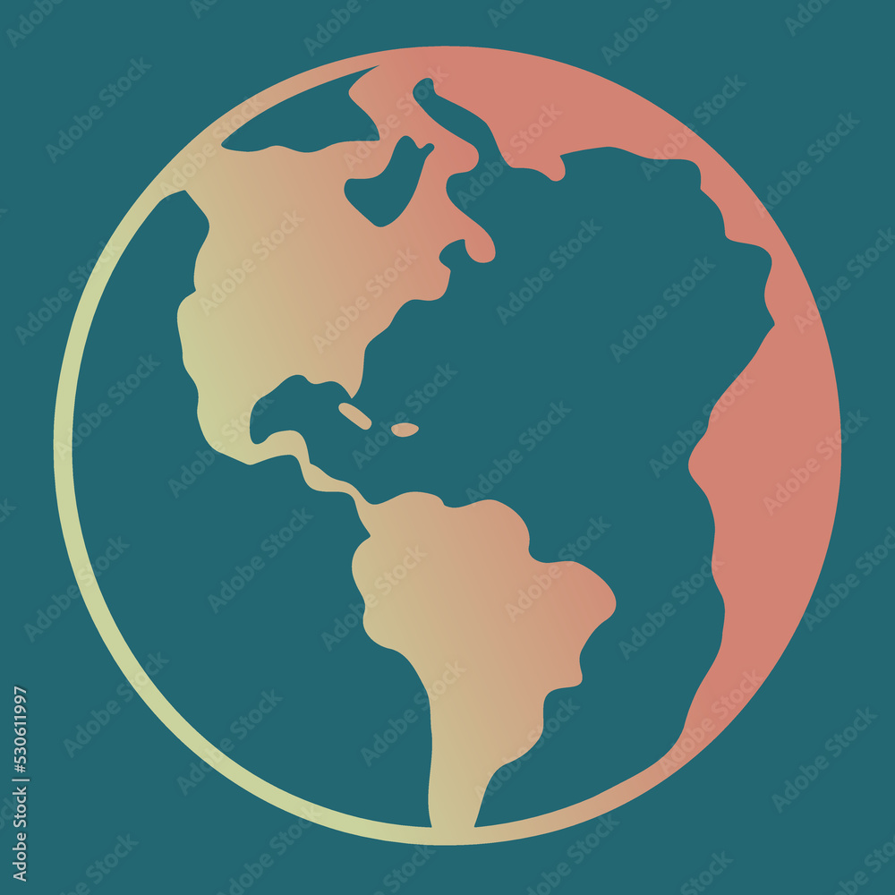 Planet Earth Minimalist Icon, World Map Vector Art
