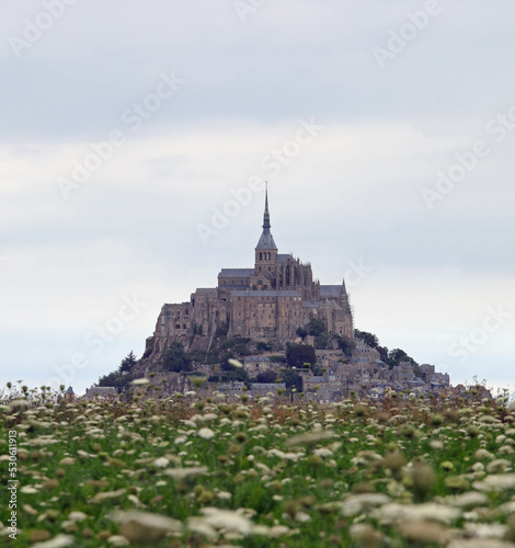 Hill with the famous French abbey of Mont Saint Michel In the North of France
