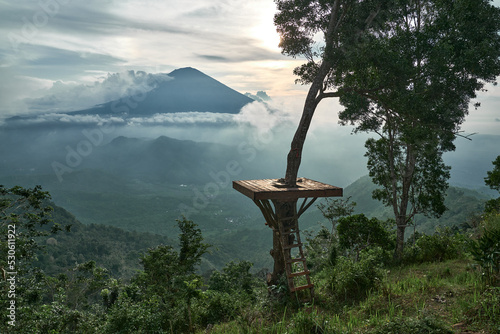 View of a tree house in Indonesian Jungle in Bali