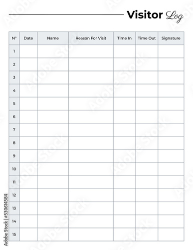 Visitor registration form template, Visitor logbook planner