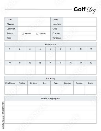 Golf log book interior template