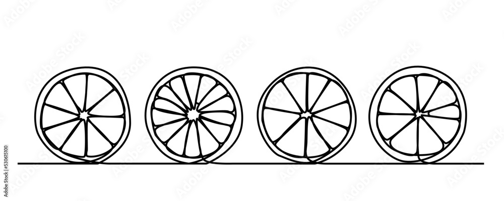 continuous line Fresh fruit orange slices, halved (orange, pink grapefruit, lemon, lime)