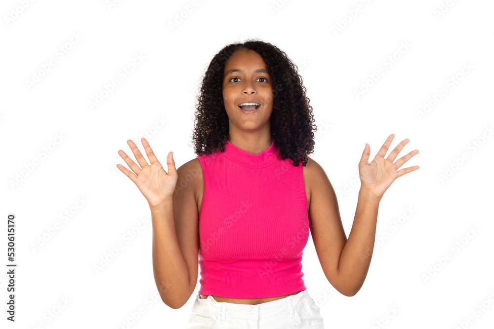 Surprised teenager girl wearing pink t-shirt Surprised teenager girl wearing pink t-shirt