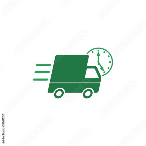 Express delivery icon concept. Truck with watch icon for service isolated on white background