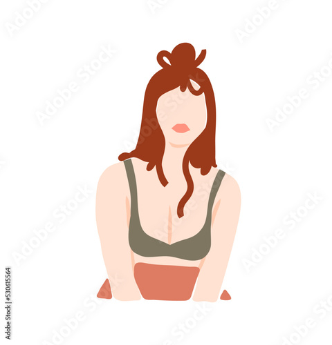 Hand drawn vector abstract stock flat graphic contemporary aesthetic fashion illustration with bohemian,beautiful modern plus size female in simple trendy minimal style.Fashion woman design concept.
