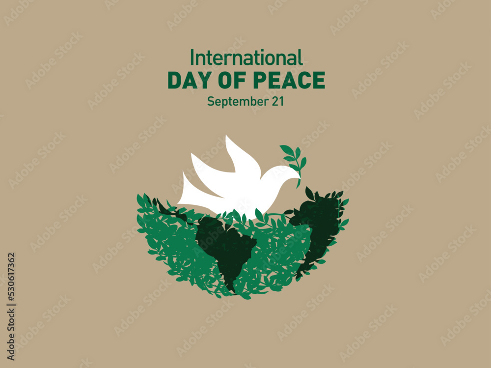International Day of Peace. Illustration concept present peace world. International Peace Day illustration. Dove bird shape silhouette cutout with Earth. Peace day concept illustration. - obrazy, fototapety, plakaty 