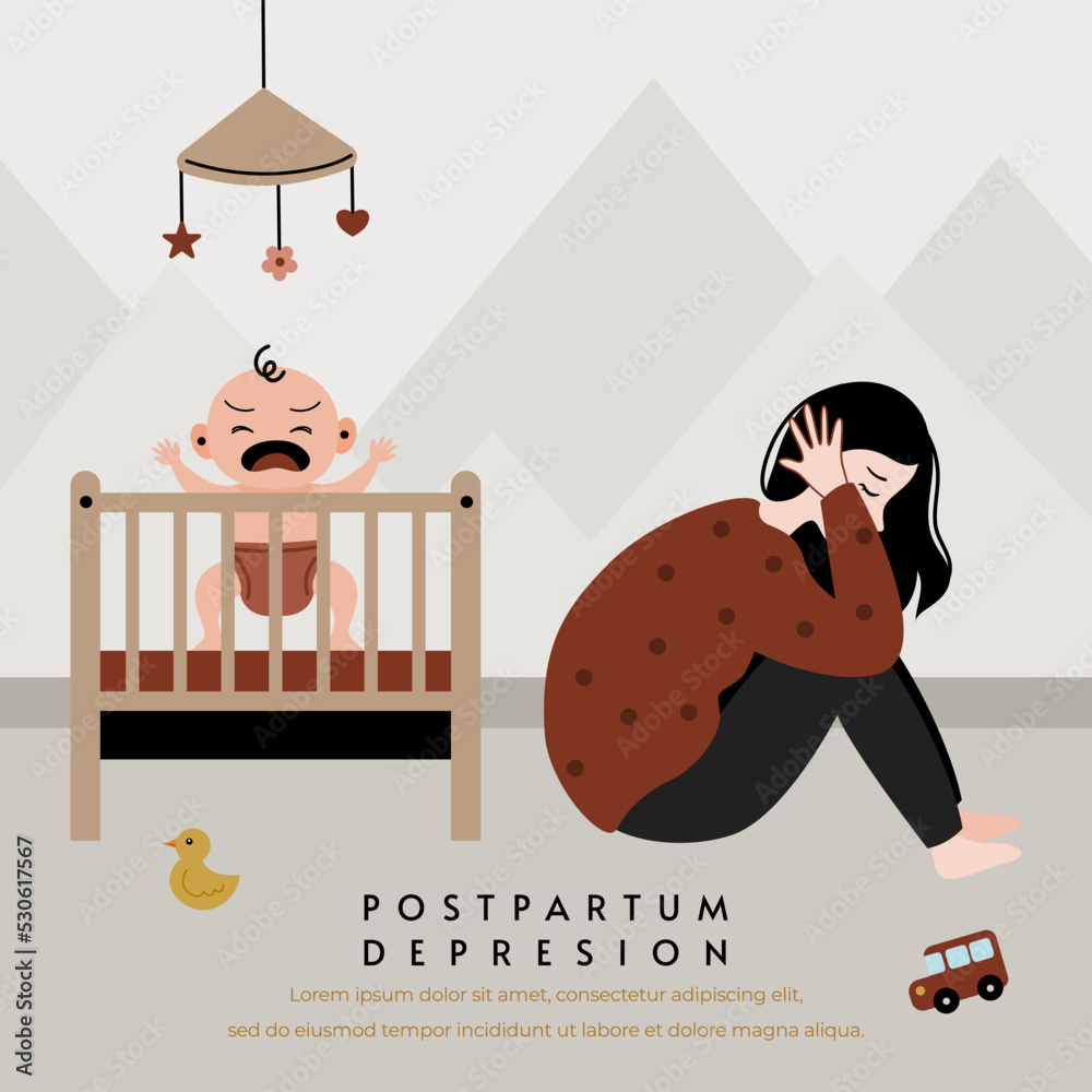 Postpartum Depression Awareness Poster Vector Flat Concept Stock Vector 