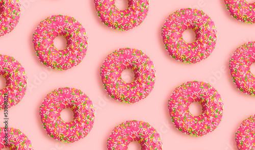 Background of pink donuts stock photo