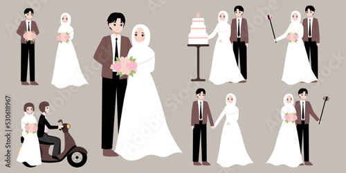 muslim wedding couple cartoon character illustration concept