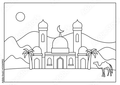 mosque coloring page activity for kid printable vector photo