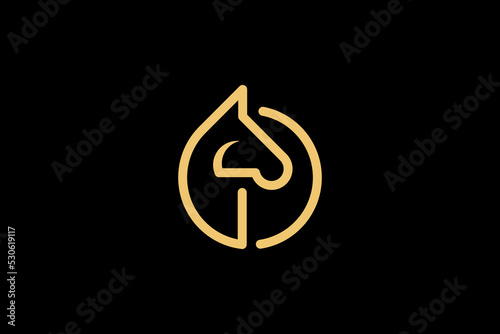 Gold line silhouette circle unicorn logo design concept, suitable for company logos that need simple