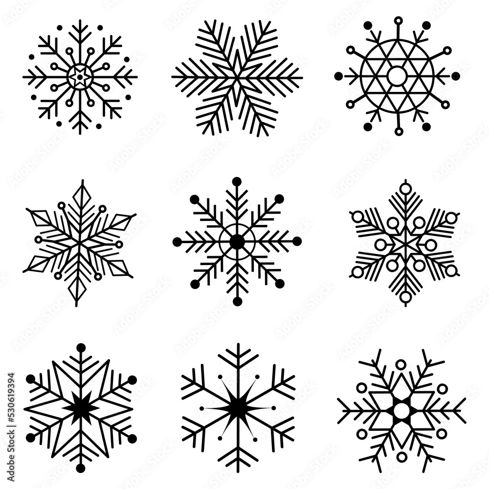 Snowflake icons set. Editable vector pictogram isolated on white background. Trendy contour symbols for mobile apps and website design. Premium icon pack in trendy line style. Snowflake icons set. Editable vector pictogram isolated on white background. Trendy contour symbols for mobile apps and website design. Premium icon pack in trendy line style.