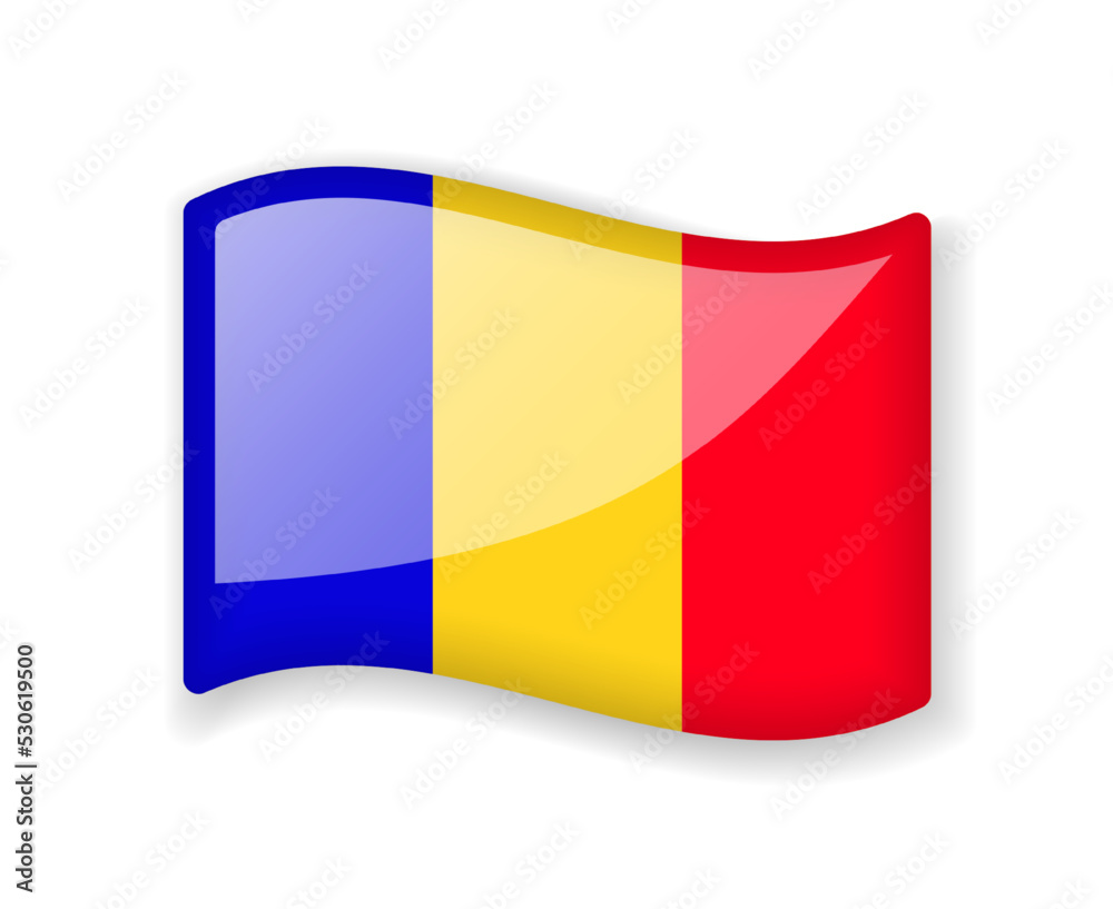 Fototapeta premium Romania flag - Wavy flag bright glossy icon.