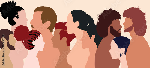 People from diverse nationalities living in a multicultural community with affirmative action, racial equality, and self-confidence. Multi-ethnic community with racial equality.