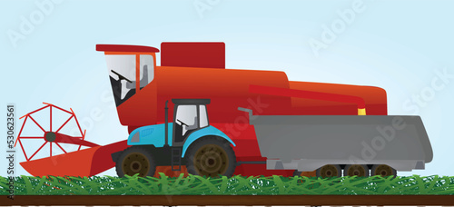 Tractor and combine  on farm. vector
