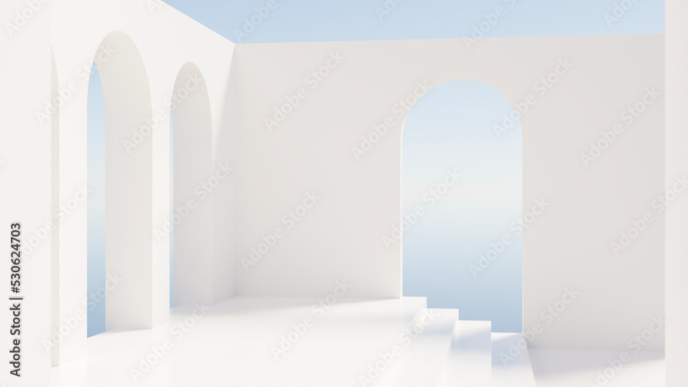 Premium photo 3d render. Arc hole wall and stairs scenes