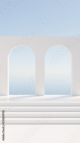 Premium photo 3d render. Arc hole wall and stairs scenes