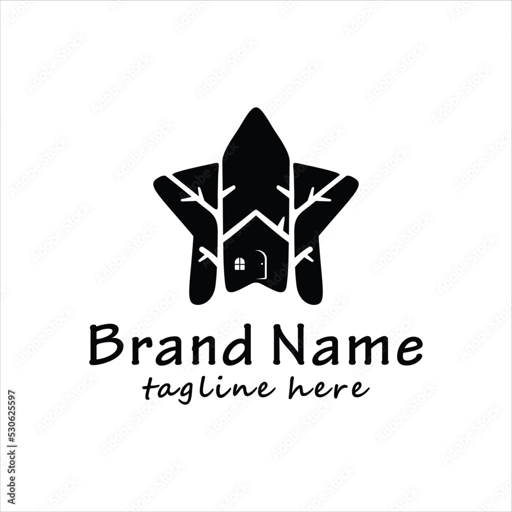 Star House and tree illustration logo. Star House and tree illustration logo.