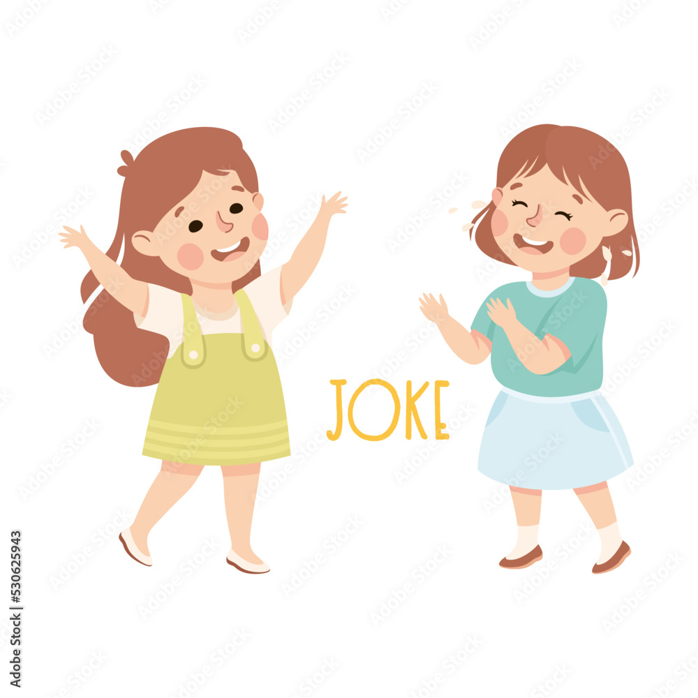 Little Girl Joking Demonstrating Vocabulary and Verb Studying Vector Illustration