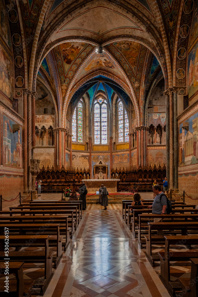 Fototapeta premium Ancient Papal basilica of San Francesco of Assisi. Art and religion. Black and white