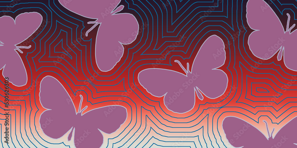 Seamless exotic butterfly line art pattern-illustration