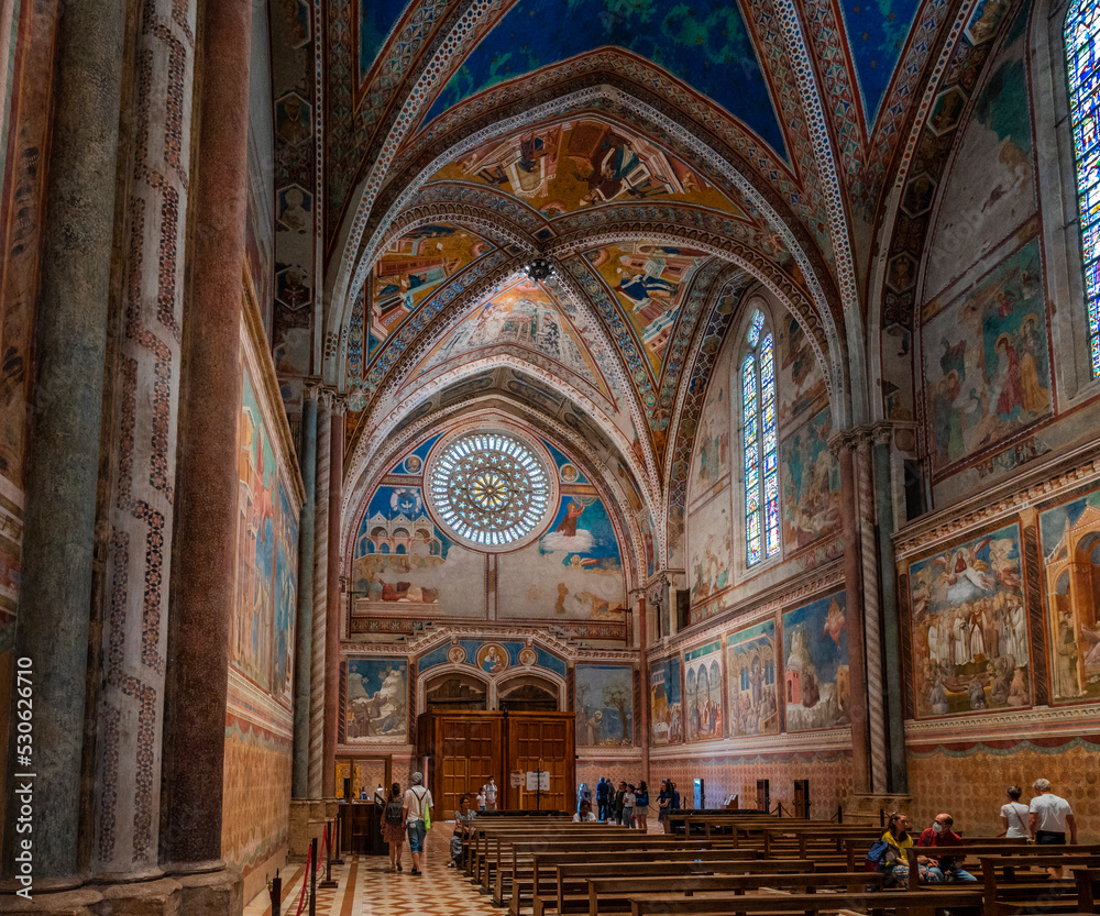 Fototapeta premium Ancient Papal basilica of San Francesco of Assisi. Art and religion. Black and white