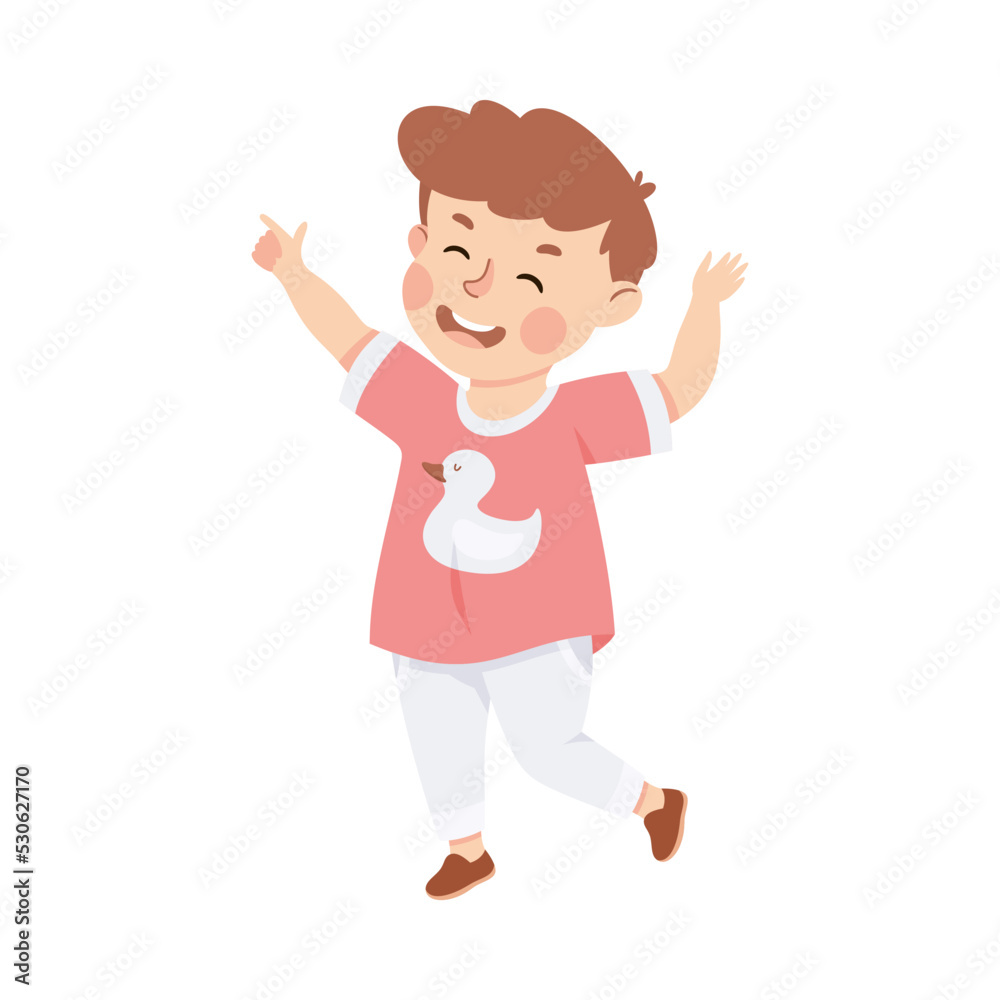 Little Boy Pointing Finger Laughing at Somebody Teasing and Judging Vector Illustration