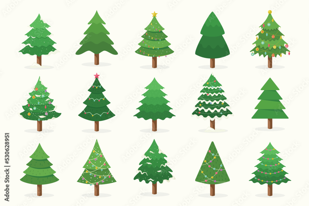 Set of Christmas trees. Pine tree vector element for christmas design