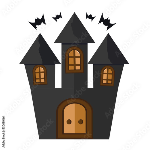 Scary Castle. Spooky Castle. Castle and Bats. Halloween Vector Illustration