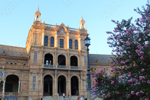 Seville, Spain, September 11, 2021: The Spanish Steps in Seville or 'Plaza de España', where the main building of the Ibero-American Exhibition of 1929 was built.