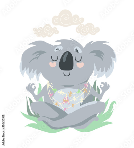 Koala animal meditating in yoga pose, t-shirt print, sticker, poster.