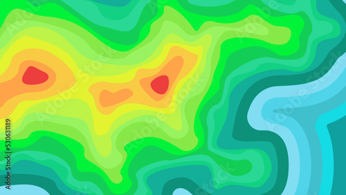 Vector graphic of Color topographic contour map with combination spectrum colors. Topographic map contour with elevation. The stylized height of the topographic contour map in lines, and contours.