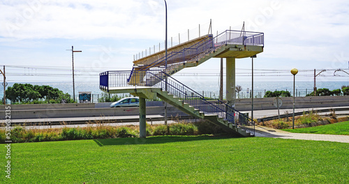 Puente para peatones sobre la carretera del Maresme, Barcelona, Catalunya, España, Europa photo