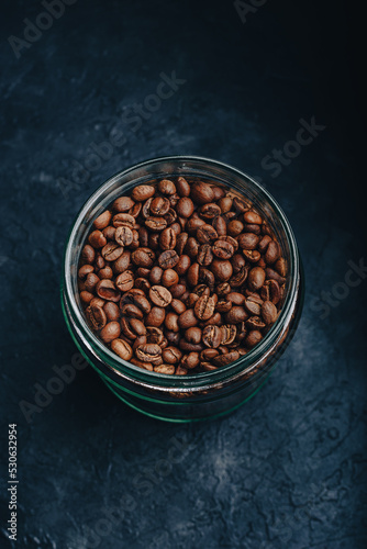 Above View of Coffee Beans inside a Jar